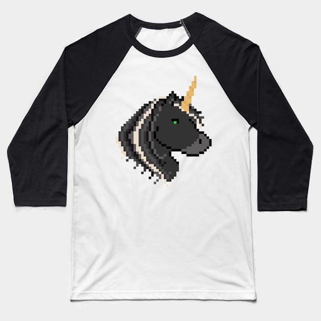 Pixel Black Unicorn Baseball T-Shirt by gkillerb